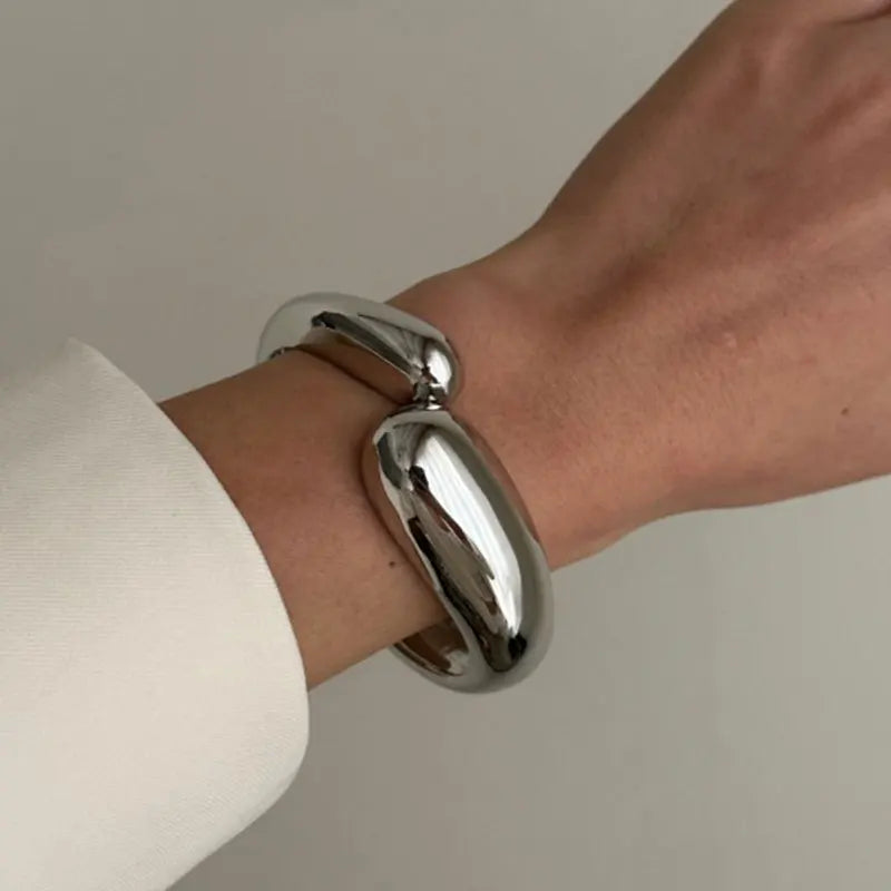 KMVEXO Gold Color Chunky Metal Snake Geometric Wide Cuff Bangles for Women Open Irregular Bracelets Bangle Men Goth Punk Jewelry