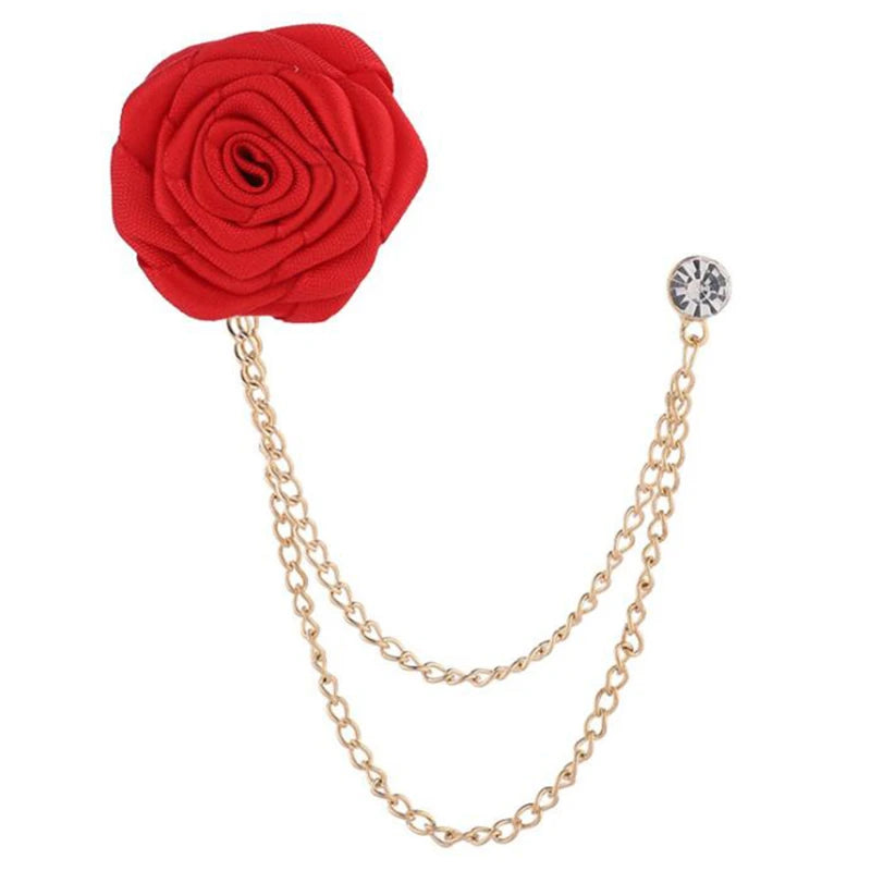 Korean Bridegroom Wedding Brooches Cloth Art Hand-made Rose Flower Brooch Lapel Pin Badge Tassel Chain Men's Suit Accessories