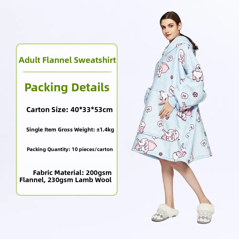 Oversized Double Layered Women's Hoodie Blanket Fd Thiened Winter Faion Casual Comfortable Fit Tee-acetate Fiber 00%