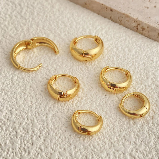 3-Pair Chunky Gold Hoop Earrings Set | Twisted & Smooth Huggie Hoops for Ear Stacking