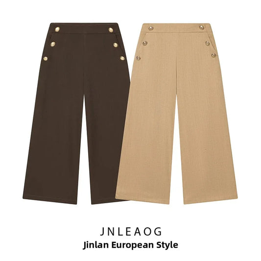 JNLEAOG Autumn New Sle Women's Street Faion ort Wide Leg Pants Button Design Casual Straight Cut Pants for Ladies