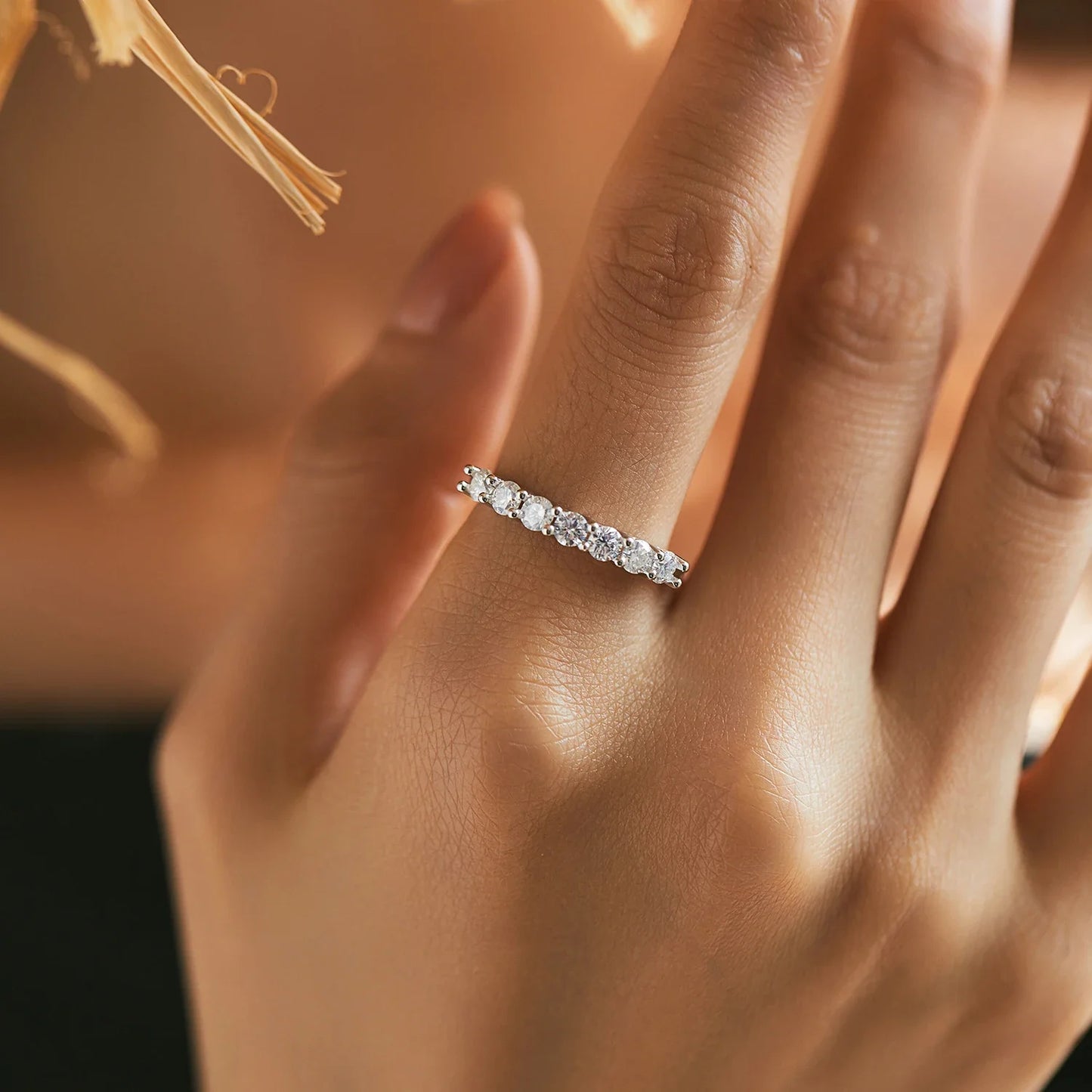 MODIAN Moissanite Wedding Band 925 Sterling Silver Ring Platinum Plated Lab Diamond Stackable Crown Jewelry For Women Gifts