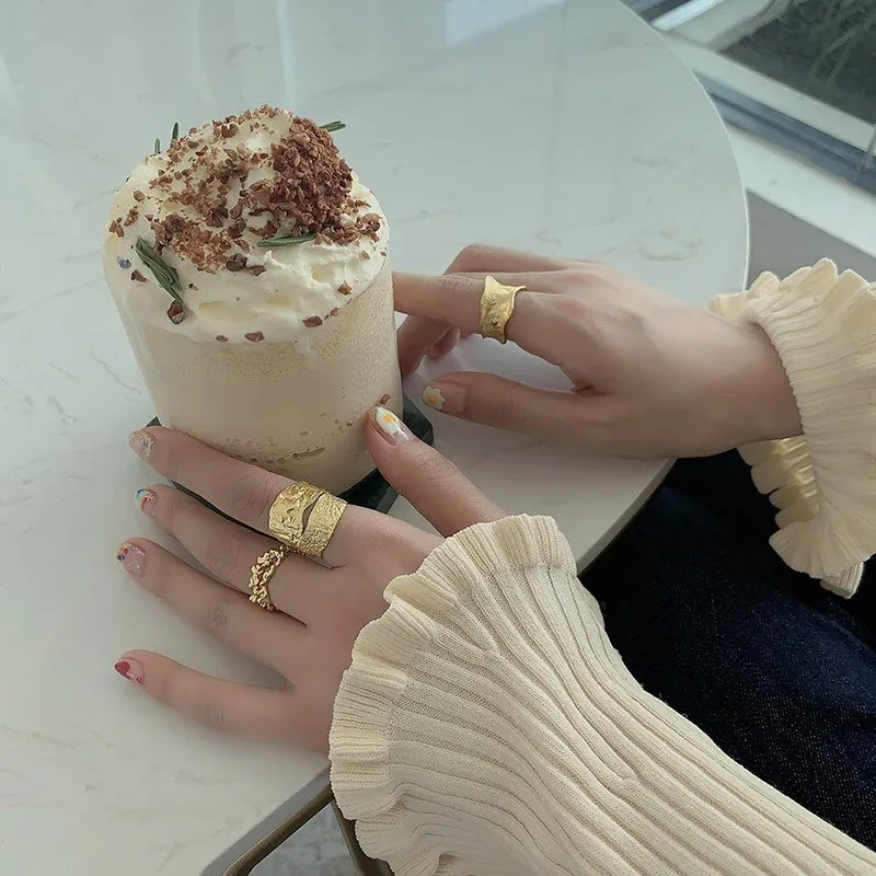 Chunky Gothic Big Bling Adjustable Gold Silver Color Rings For Women Ladies Luxury Irregular Geometric Jewelry Gifts SR2255