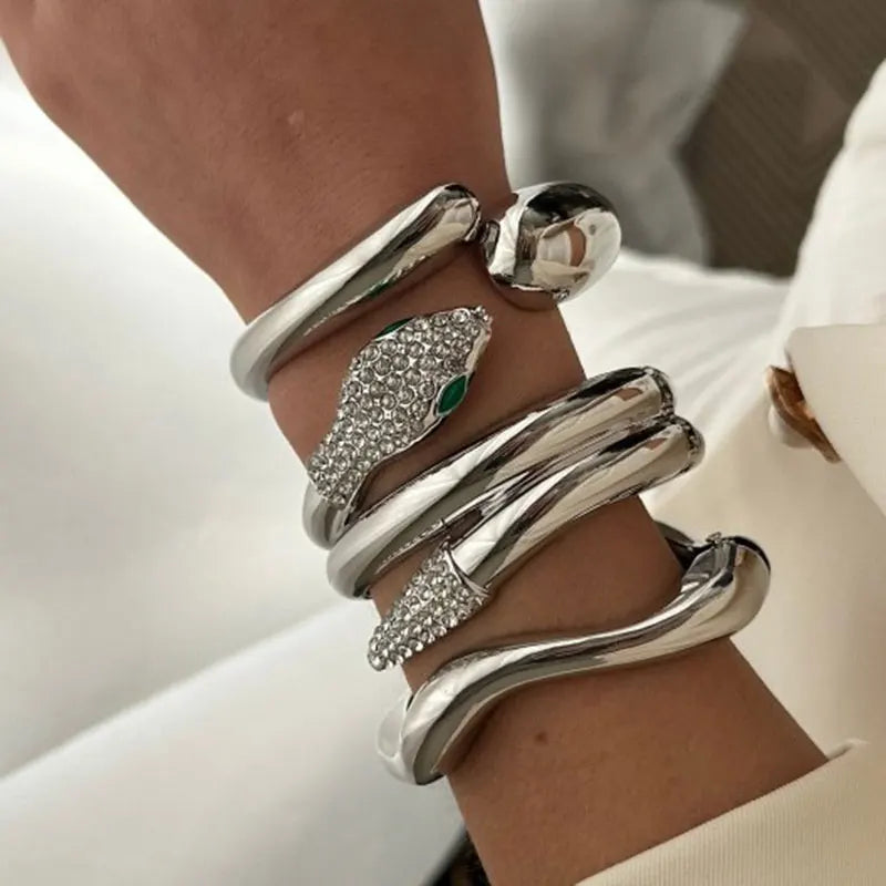 KMVEXO Gold Color Chunky Metal Snake Geometric Wide Cuff Bangles for Women Open Irregular Bracelets Bangle Men Goth Punk Jewelry