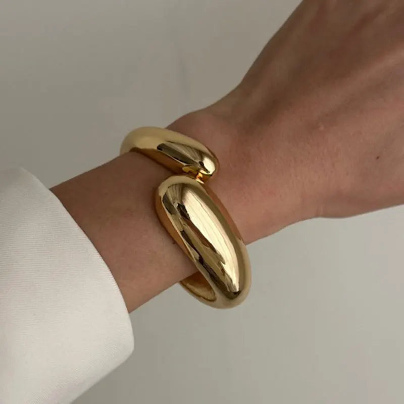 KMVEXO Gold Color Chunky Metal Snake Geometric Wide Cuff Bangles for Women Open Irregular Bracelets Bangle Men Goth Punk Jewelry