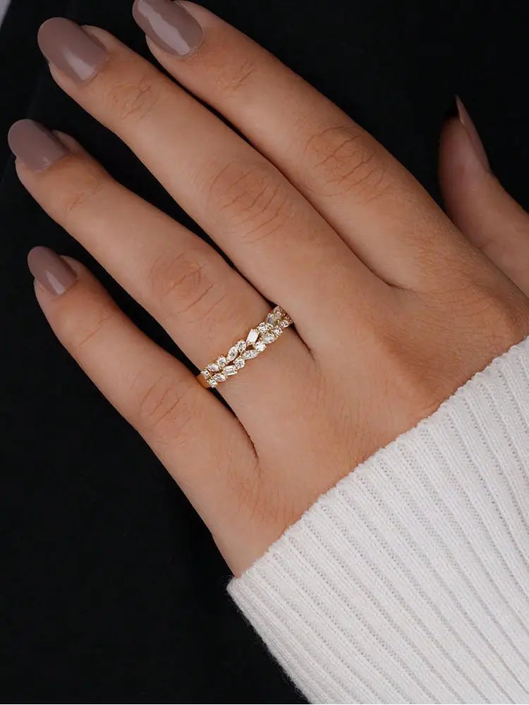 925 Sterling Silver Gorgeous Rectangle Marquise Round Zircon Double Ring For Women Engagement Wedding High Quality Fine Jewelry