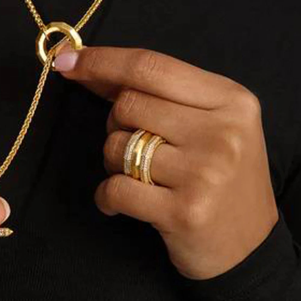 2025 New Chunky Gold Color Hex Matte Ring for Women Men Rope Connection Geometric Matte Fashion Trend Finger Jewelry