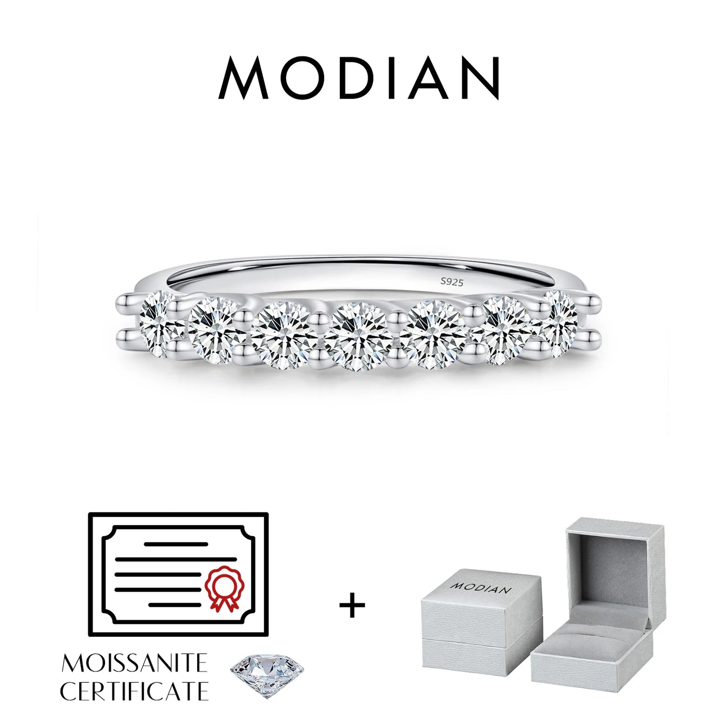 MODIAN Moissanite Wedding Band 925 Sterling Silver Ring Platinum Plated Lab Diamond Stackable Crown Jewelry For Women Gifts