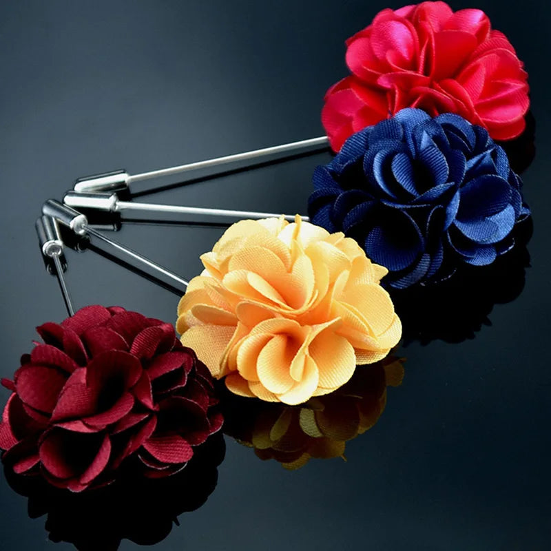 Handmade Men's Brooches Floral Lapel Pin for Men Suit Long Neddle Fabric Flower Brooch Pins for Wedding Fashion Mens Jewelry