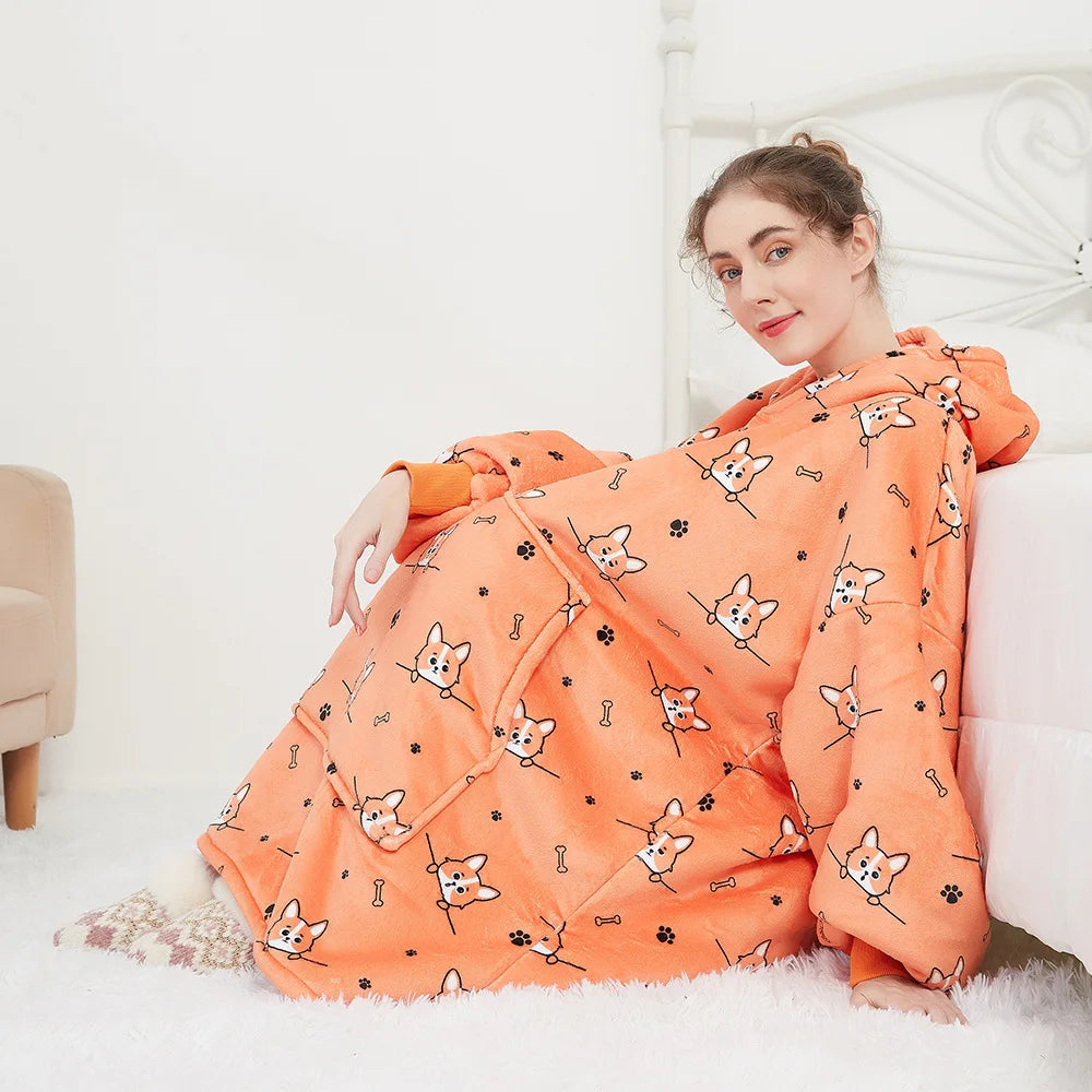 Oversized Double Layered Women's Hoodie Blanket Fd Thiened Winter Faion Casual Comfortable Fit Tee-acetate Fiber 00%