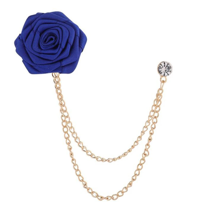 Korean Bridegroom Wedding Brooches Cloth Art Hand-made Rose Flower Brooch Lapel Pin Badge Tassel Chain Men's Suit Accessories
