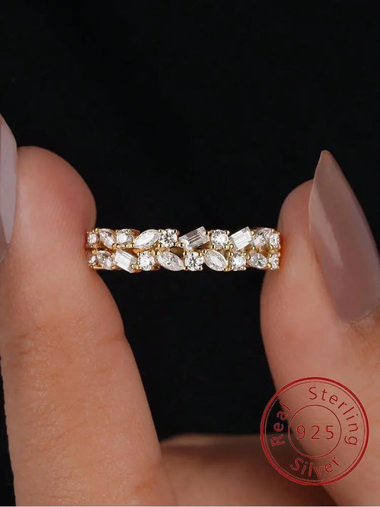 925 Sterling Silver Gorgeous Rectangle Marquise Round Zircon Double Ring For Women Engagement Wedding High Quality Fine Jewelry