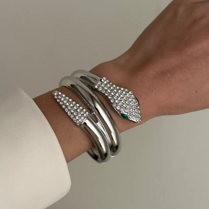 KMVEXO Gold Color Chunky Metal Snake Geometric Wide Cuff Bangles for Women Open Irregular Bracelets Bangle Men Goth Punk Jewelry