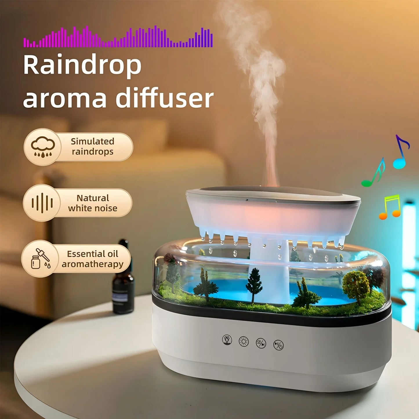 250ml Microlandscape Raindrop Essential Oil Aromatherapy Diffuser Colorful Light Ultrasonic Aroma Humidifier for Home Bedroom