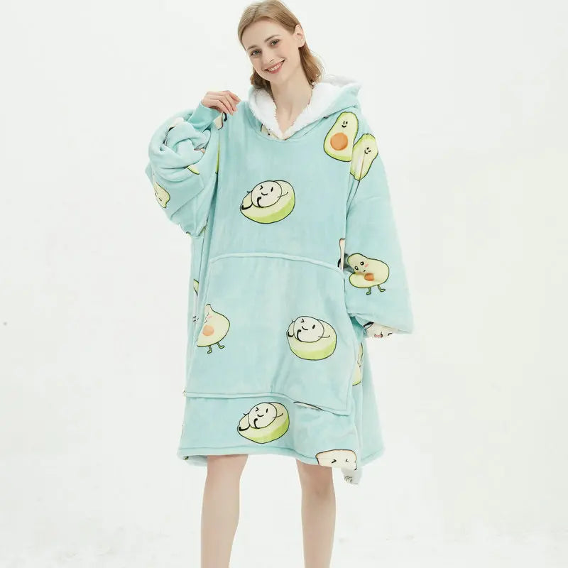 Oversized Double Layered Women's Hoodie Blanket Fd Thiened Winter Faion Casual Comfortable Fit Tee-acetate Fiber 00%