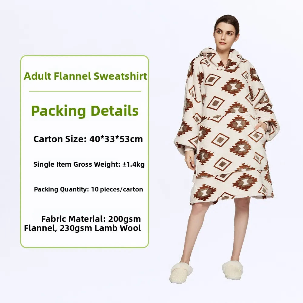 Oversized Double Layered Women's Hoodie Blanket Fd Thiened Winter Faion Casual Comfortable Fit Tee-acetate Fiber 00%