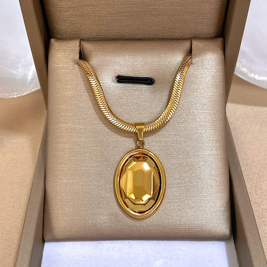 Chunky Chubby Geometric Oval Pendant Necklace for Women Trendy Gold Silver Color Stainless Steel Neck Chain Party Jewelry