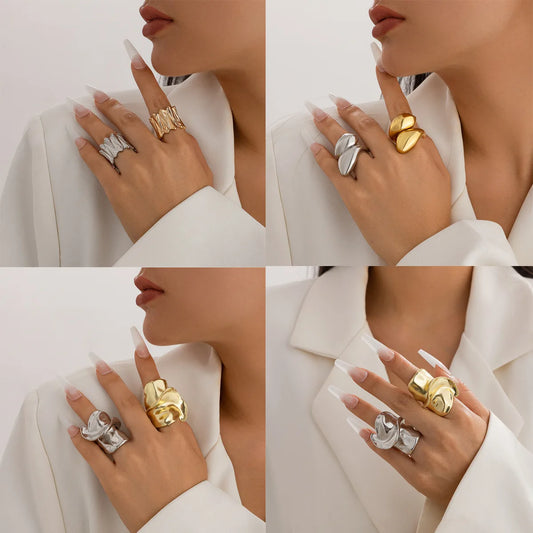 Gothic Punk Chunky Rings for Women Men Gold Color Irregular Hiphop Ring Female Male Party Finger Trendy Jewelry Gifts Кольца