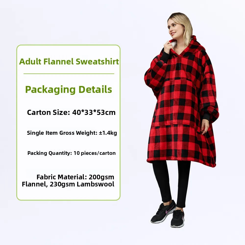 Oversized Double Layered Women's Hoodie Blanket Fd Thiened Winter Faion Casual Comfortable Fit Tee-acetate Fiber 00%