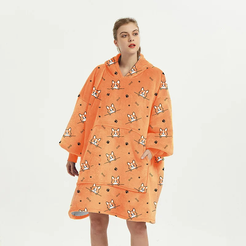 Oversized Double Layered Women's Hoodie Blanket Fd Thiened Winter Faion Casual Comfortable Fit Tee-acetate Fiber 00%