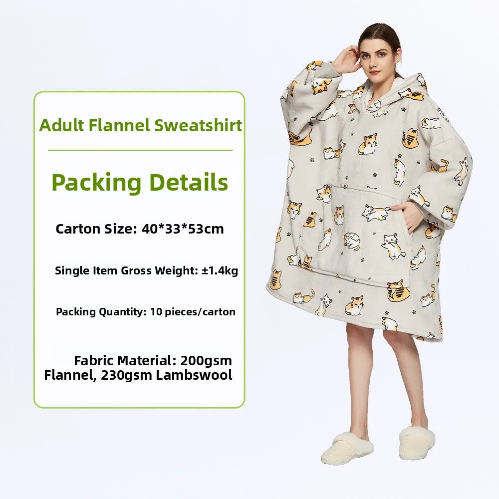 Oversized Double Layered Women's Hoodie Blanket Fd Thiened Winter Faion Casual Comfortable Fit Tee-acetate Fiber 00%